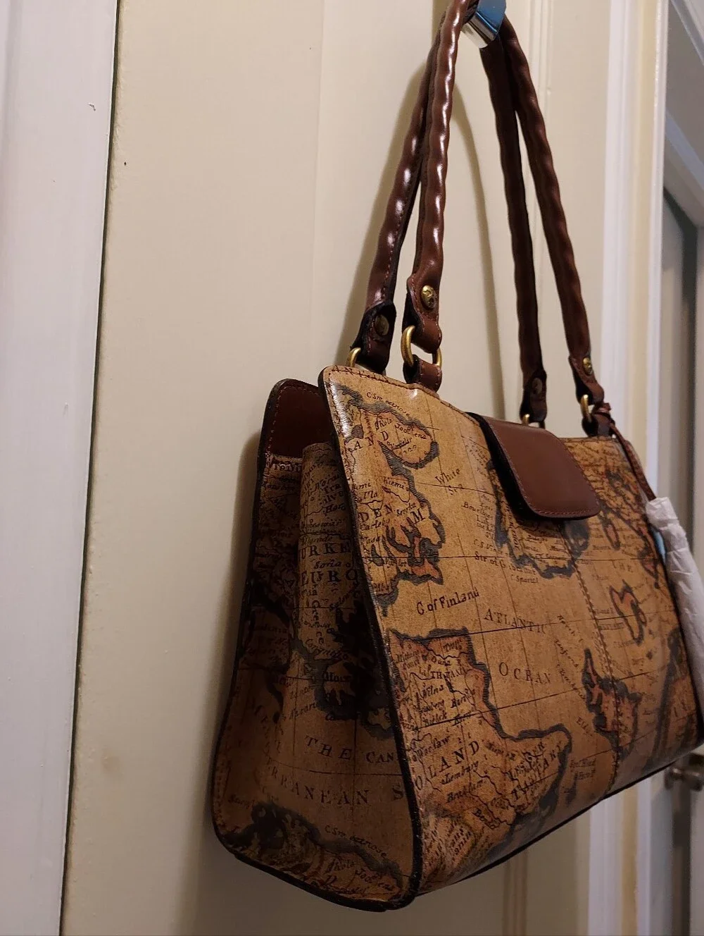 Patricia Nash Rienzo Euo Map Shoulder Leather Bag with Tassel.